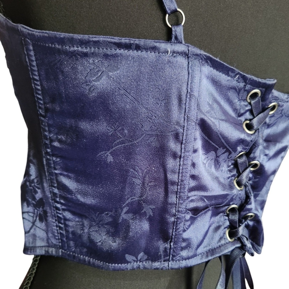 PacSun Y2K Satin Lace Corset Top LA Hearts Blue Top Whimsigoth Lace Up Small - Picture 6 of 8